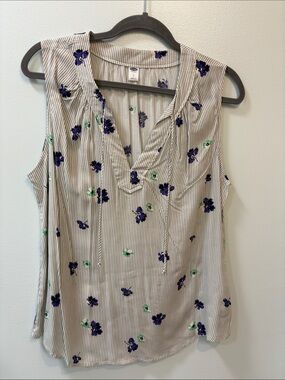 Old Navy Sleeveless Floral Stripe V-Neck Top - Blue/Green/purple